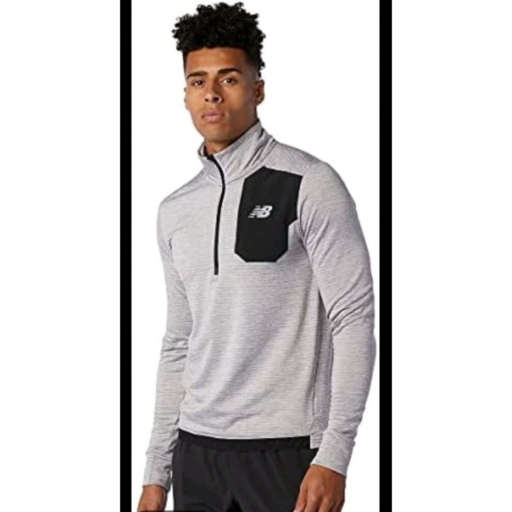 NB Running Heat Grid M Heat Grid 1/2 Zip Pullover Grey Waffle KnIt Reflective